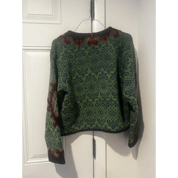 Vintage Vrikke Wool Nordic Knit Jacket Cardigan Women's S Green Sz S Folk Style - Picture 11 of 14